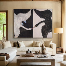 Load image into Gallery viewer, Black and White Swans Abstract Painting for Elegant Dining Room &amp; Art - Filled Hallway DKH125
