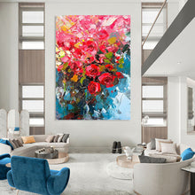 Load image into Gallery viewer, “Bold Pink Rose Bouquet” - Vivid Floral Impasto Art on Canvas DKH1432
