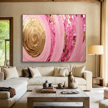 Load image into Gallery viewer, Hand - painted Pink and Gold Spiral Mosaic Acrylic Art for Glamorous Bedroom Interiors LargeART1707
