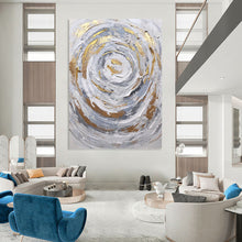 Load image into Gallery viewer, “Gilded Spiral Textured Abstract” - Grey, White, Gold Abstract Art on Canvas DKH1286
