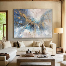 Load image into Gallery viewer, Abstract Gold “Blue - Gold Swirl” Painting on Canvas, Luxurious Modern Art DKH880
