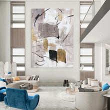 Load image into Gallery viewer, “Neutral Abstract with Gold Accents” - Grey, White, Gold Abstract Art on Canvas DKH1285
