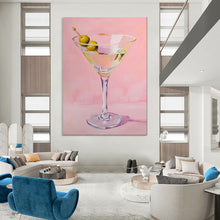 Load image into Gallery viewer, Classic Martini on Pink Abstract Painting, Ideal for Chic Bar Area &amp; Sophisticated Lounge LargeART2016
