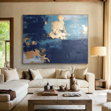Load image into Gallery viewer, Blue - Gold - Black Texture Art for Elegant Dining Room &amp; Art Gallery LargeART0837
