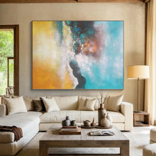 Load image into Gallery viewer, Large - Scale Turquoise &amp; Yellow Abstract Art for Beach House Living Room &amp; Coastal Café LargeART0474
