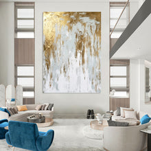 Load image into Gallery viewer, “Gilded Frostfall” – White, Gray &amp; Gold Abstract Acrylic with Icy Textures DTP074
