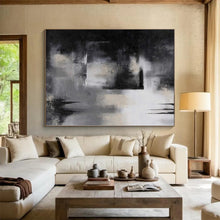 Load image into Gallery viewer, Hand - painted Substantial Black - White Abstract Silhouette Acrylic Art for Modern Studies LargeART0076

