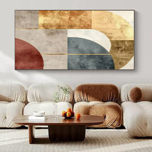 Load image into Gallery viewer, Geometric Gold &amp; Earth - Tone Abstract Canvas Painting, Suited for Mid - Century Modern Living Room &amp; Sophisticated Retail Boutique LargeART1246
