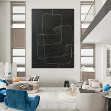Load image into Gallery viewer, “White Lines on Black” - Black, White Abstract Line Art on Canvas DKH1150
