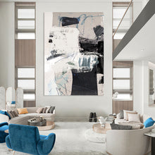 Load image into Gallery viewer, Collage - Like Abstract Intrigue – Gray, Black, White, and Blue Mixed - Media Abstract DTP194
