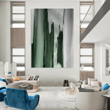 Load image into Gallery viewer, “Emerald Strokes on Grey” - Green, Grey Abstract Art on Canvas DKH1216
