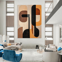 Load image into Gallery viewer, “Wood - Toned Geometric Shapes” - Brown, Black, Beige Abstract Art on Canvas DKH1242
