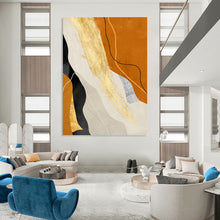 Load image into Gallery viewer, “Orange, Gold &amp; Neutral Curves” - Luxe Abstract Art on Canvas DKH1517
