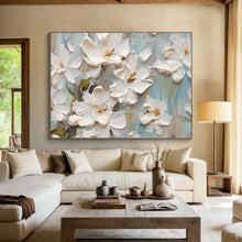 Load image into Gallery viewer, White Floral Textured Abstract Painting on Canvas - “Pure Blossoms” DKH686
