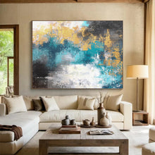 Load image into Gallery viewer, Blue - Gold Abstract Cityscape Painting - Ideal for Urban Loft &amp; Contemporary Office DKH004
