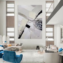 Load image into Gallery viewer, “Monochrome Textured Abstraction with Lines” - Grey, Black Abstract Art on Canvas DKH1172
