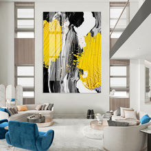 Load image into Gallery viewer, “Yellow, Grey, Black &amp; Gold Abstract” - Modern Abstract Art on Canvas DKH1526
