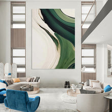 Load image into Gallery viewer, “Green &amp; White Flowing Abstraction” - Fluid Abstract Art on Canvas DKH1468
