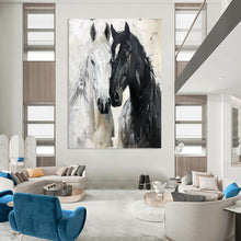 Load image into Gallery viewer, Black &amp; White Equine Abstract Painting, Ideal for Equestrian - Themed Study &amp; Classic Living Room LargeART2122
