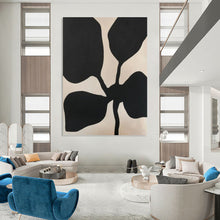 Load image into Gallery viewer, “Black Leaf Silhouette” - Minimalist Black and Beige Plant Art, Abstract Painting on Canvas DKH1077
