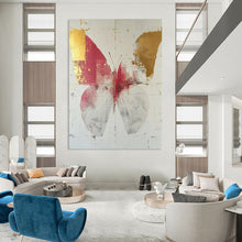 Load image into Gallery viewer, Abstract Butterfly Art, Red - and - Gold Toned Painting for Elegant Dining Room &amp; Art Deco - Style Hallway LargeART2207
