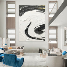 Load image into Gallery viewer, “Gilded Black Waves” – Black impasto with gold accents, on white background DTP378
