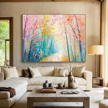 Load image into Gallery viewer, Pastel Forest “Enchanted Pathway” Painting on Canvas, Dreamy Landscape Decor DKH814
