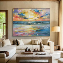 Load image into Gallery viewer, Hand - painted Large - Scale Vibrant Sunset Beach Acrylic Art for Relaxing Bedroom Retreats LargeART1748
