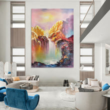 Load image into Gallery viewer, “Vibrant Waterfall Mountain Scene” - Multicolor Landscape Art on Canvas DKH1279
