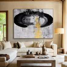 Load image into Gallery viewer, Black, White &amp; Gold Abstract Painting - Great for Minimalist Office &amp; Sophisticated Hallway DKH016
