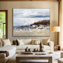 Load image into Gallery viewer, Textured Coastal Scene Abstract Painting on Canvas - “Beach Explorers” DKH634
