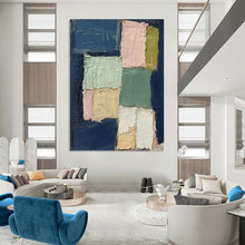 Load image into Gallery viewer, “Pastel Blocks on Navy” - Minimalist Abstract Acrylic, Ideal for Scandinavian - Style Home and Art Gallery DTP013
