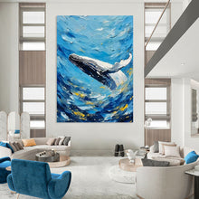 Load image into Gallery viewer, Blue - Ocean Whale Abstract Painting, Perfect for Nautical Bedroom &amp; Beach House Living LargeART2282
