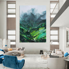 Load image into Gallery viewer, “Textured Green Mountains” Abstract Impasto Landscape Painting on Canvas, Lush Nature Art DKH944
