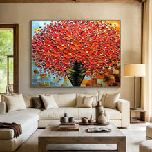 Load image into Gallery viewer, “Red Blossom Abundance” - Textured Floral Abstract Acrylic, Fits Entryway and Dining Room DLZ226
