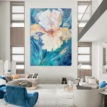 Load image into Gallery viewer, “Textured White Flower” Abstract Impasto Floral Painting on Canvas, Bold Botanical Art DKH942
