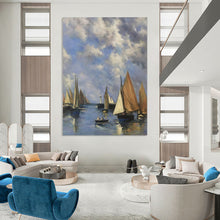 Load image into Gallery viewer, Classic Sailboat Harbor Oil Painting, Perfect for Nautical - Themed Living Room &amp; Coastal Cottage LargeART1994
