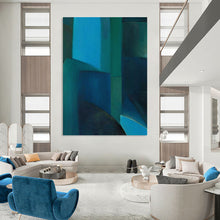Load image into Gallery viewer, Geometric Abstract Art, Layered Blue Tones for Sophisticated Study &amp; Coastal - Themed Hallway LargeART2255
