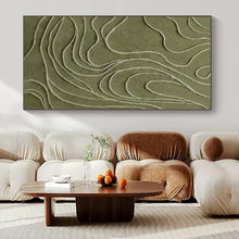 Load image into Gallery viewer, Large - Scale Hand - painted Olive Green Wavy Relief Acrylic Art for Nature - Inspired Living Rooms LargeART0144
