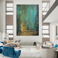 Load image into Gallery viewer, “Teal and Gold Textured Abstract” - Teal, Gold Abstract Art on Canvas DKH1194
