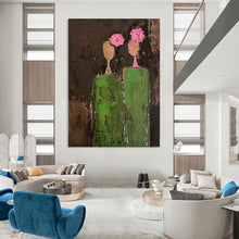 Load image into Gallery viewer, “Flower - Head Figures” – Green, Brown &amp; Pink Abstract Acrylic with Whimsical Forms DTP080
