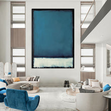 Load image into Gallery viewer, Blue, White &amp; Black Color - Blocked Abstract Painting, Ideal for Modern Office &amp; Calm Reading Nook LargeART1953
