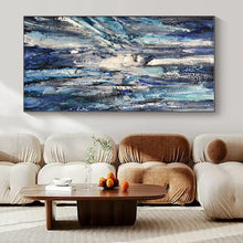 Load image into Gallery viewer, Blue &amp; White Textured Abstract Painting, Ideal for Coastal Home Office &amp; Relaxing Bathroom LargeART1350
