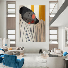 Load image into Gallery viewer, Yellow - Black - White Abstract Serene Figure Art, Ideal for Peaceful Bedroom &amp; Calming Meditation Space LargeART2048
