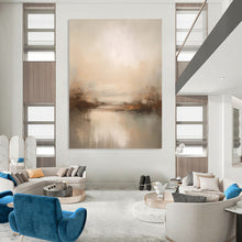 Load image into Gallery viewer, “Misty Lake at Dusk in Neutral Tones” - Beige, Grey, Brown Abstract Art on Canvas DKH1252
