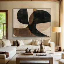 Load image into Gallery viewer, Black - Beige Curved Abstraction Art for Bohemian Café &amp; Art Gallery LargeART0869
