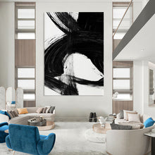 Load image into Gallery viewer, Intense Black Ink Crescendos – Dramatic Black Brushstrokes on White Abstract DTP196
