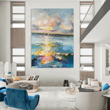 Load image into Gallery viewer, Colorful Sailboats on Horizon Abstract Painting, Ideal for Beachfront Home Office &amp; Coastal Guest Room LargeART1896
