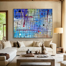 Load image into Gallery viewer, Abstract Grid “Colorful Connections” Painting on Canvas, Modern Line Art DKH849

