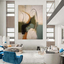 Load image into Gallery viewer, “Swirling Hues” – Flowing lines, mix of olive, teal, and amber on light backdrop DTP365
